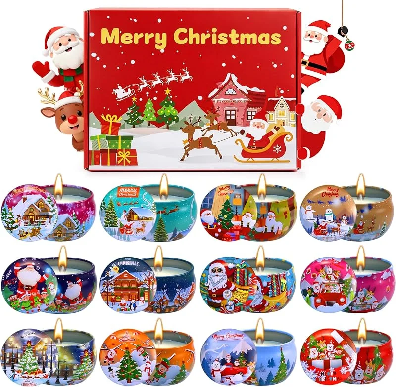 Jukibole Velas Aromáticas Navideñas – 12 Aromas Vela Navidad, Cera de Soja, 12-15h — Cena a la luz de velas