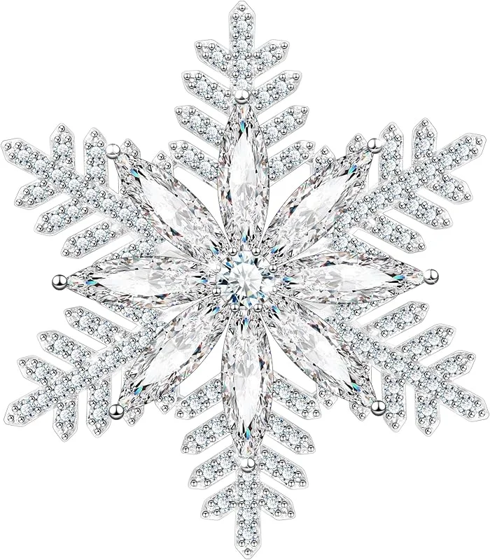 Visita la tienda de KristLand Elegante Broche Oro Blanco Chapado Flor Copo de Nieve Brillante Circonita Regalo para Mujer Invierno Broche Pin de Navidad Boda Copo De Nieve — Ropa Navidad