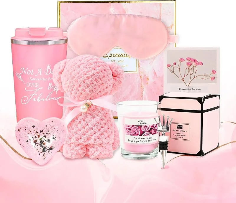 JOKSNK Set de Regalo para Mujer - 7 Piezas para Cumpleaños y Navidad - Ideal para Mamá, Esposa, Hermana, Amiga — Vino y mesa festiva