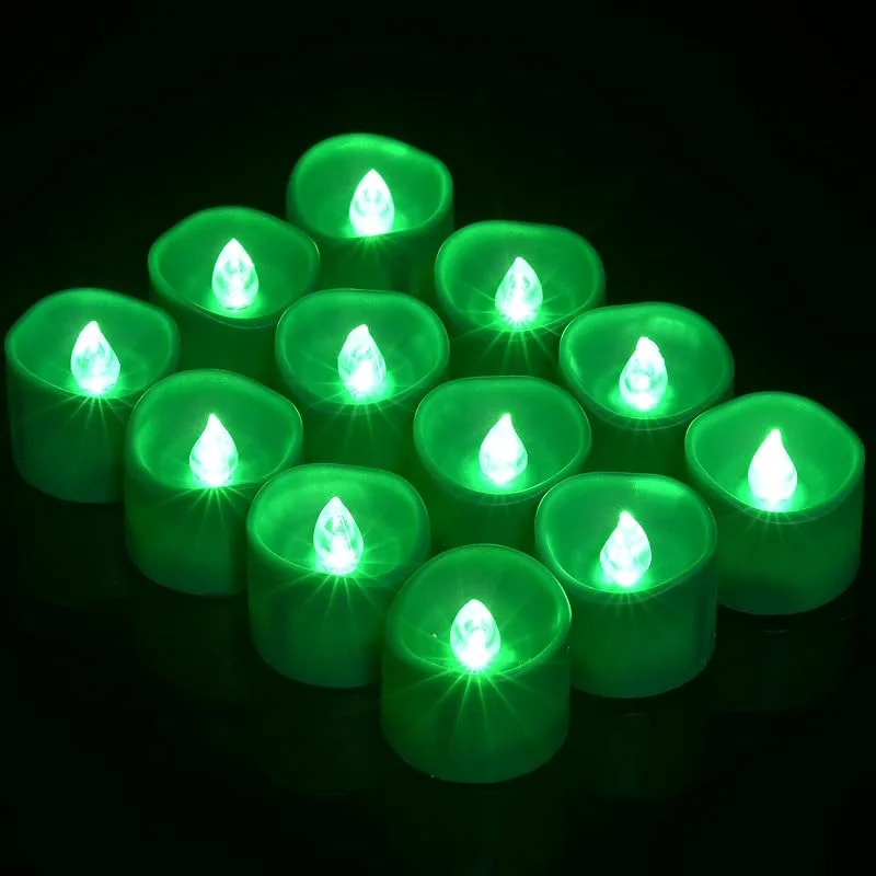 Visita la tienda de PChero PChero Velas de té LED con temporizador, 12 piezas Batería incluida Velas Sin llama Parpadeo Tealight para cumpleaños Boda Fiesta Fecha Decoración del hogar - Verde — Cena a la luz de velas
