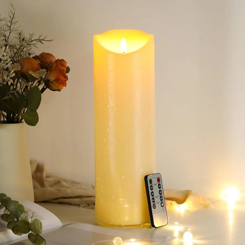EXTSUD Velas LED de 31, 5 cm x 10 cm con mando a distancia, Vela resistentes a salpicaduras con temporizador, llama parpadeante velas eléctricas con batería para exteriores (duran 500 horas, 1 unidad) — Luces Navidad