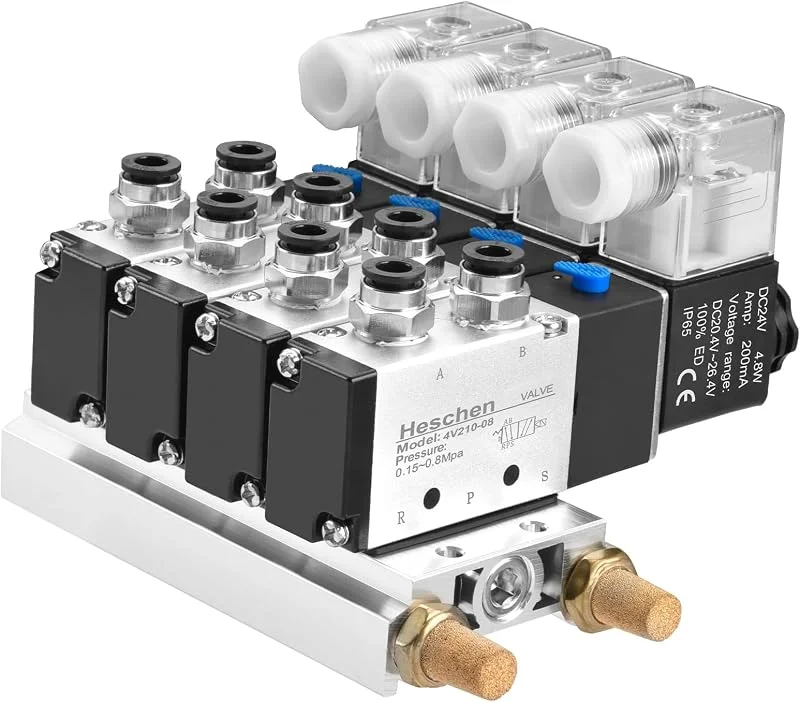 Heschen 4V210-08 - Colector de válvula solenoide neumática de 4 estaciones — Vino y mesa festiva