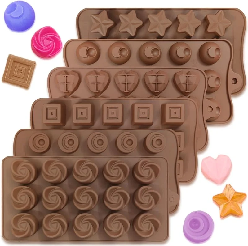 CNYMANY 6 piezas Silicona Moldes de chocolate, CNYMANY Molde de caramelo Molde de gelatina Antiadherente Moldes para hornear de cocina Bandejas de cubitos de hielo por Festival Fiestas - 6 formas — Hogar y cocina