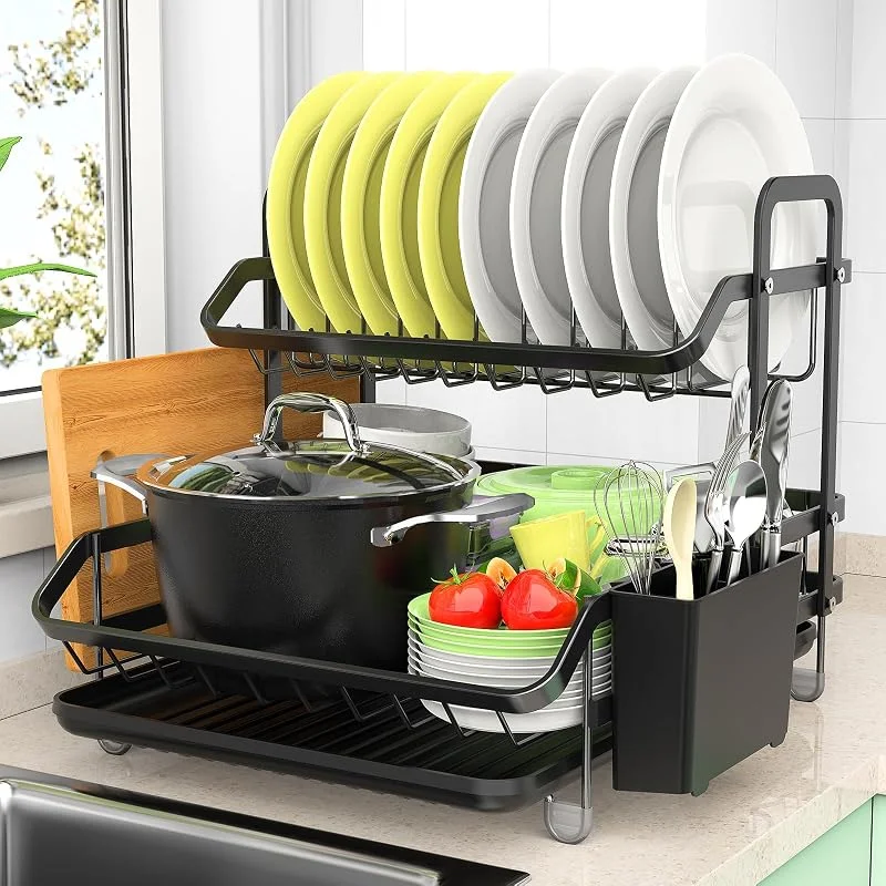 ViviDreamore 2 Niveles Escurridor de Platos, Estante de Escurreplatos Cocina Organizador — Vino y mesa festiva