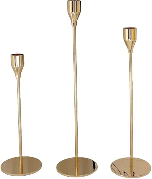 Cadzyre Juego 3 candelabros Dorado 33, 28, 23 cm, portavelas de Metal, Decoracion Vintage candelabros para Velas, para cenas a la luz de Velas, decoración del hogar, Bodas (Dorado) — Cena a la luz de velas
