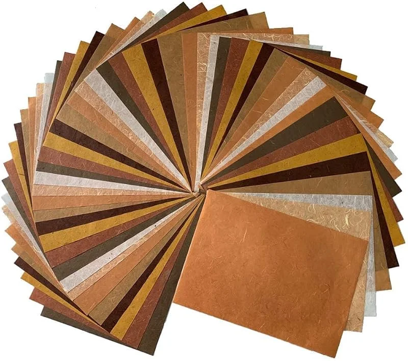 RATREE 888 50 hojas A4 de fibra natural de morera, hojas de papel de morera de corteza de plátano, papel washi, diseño de manualidades, suministros de origami, tarjetas, manualidades (tono marrón, A4) — Envoltorio regalo