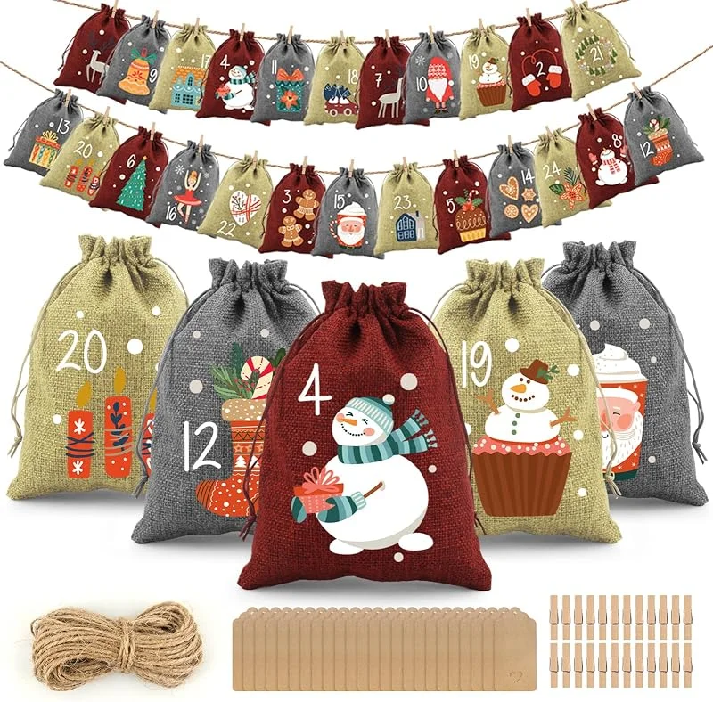 Visita la tienda de Tarklanda Calendario Adviento para Rellenar 2025, 24 Bolsas Calendario Adviento Vacio de Navidad, para Niños Mujeres Hombres — Adviento y mesa