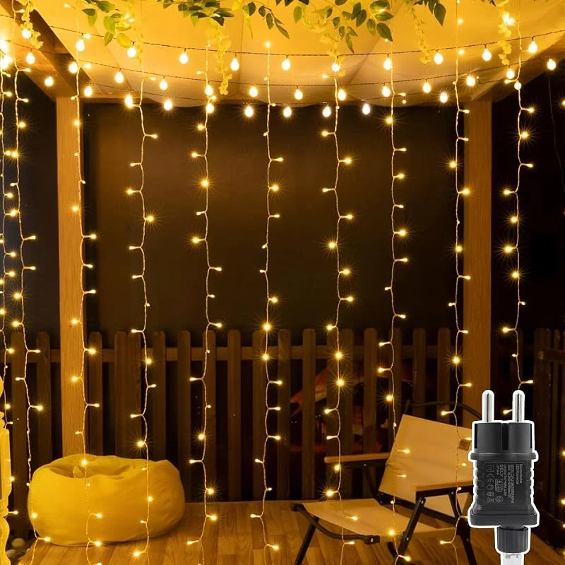 A.bigwhale Cortina Luces Exterior con Enchufe, LED Luces Navidad Guirnaldas luminosas 3x2m, 8 Modos Luz de Cascada para Interior Exterior Decorado de Pared Ventana Boda Festa Cumpleaños Balcon Jardín