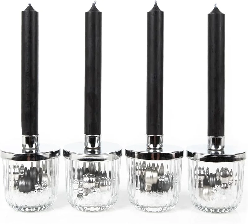 Visita la tienda de Logbuch-Verlag Logbuch-Verlag 4 candelabros modernos con velas, color negro y plateado, ya llenos, para decoración navideña y corona de Adviento — Adviento y mesa