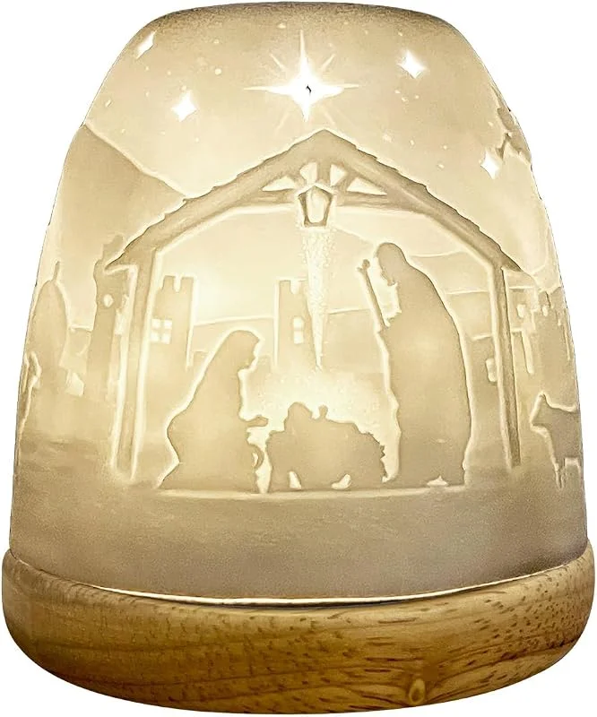 Cello Portavelas alto de porcelana, diseño de belén con imagen de proyección 3D para velas LED perfumadas sin perfume, calentador de cera, adorno de regalo para el hogar, dormitorio, mamá y papá — Cena a la luz de velas