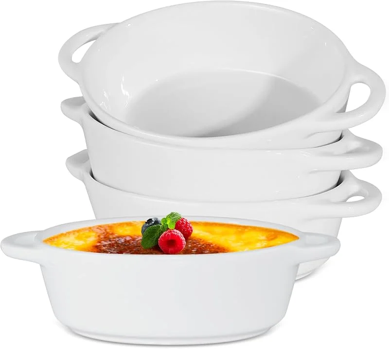 ICEBLUEOR Juego de 4 platos de cerámica para hornear, 300 ml, pequeños con asas para horno, plato de lasaña de cerámica para pasta, tartas, quiche, pasteles, crema brulee, soufflé (18, 5 x 11 x 4 cm) — Hogar y cocina
