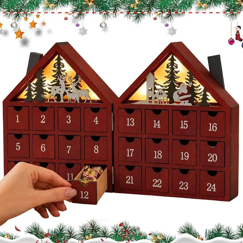 Generic Calendario de Adviento de madera de Navidad con luz LED con 24 cajones — Adviento y mesa