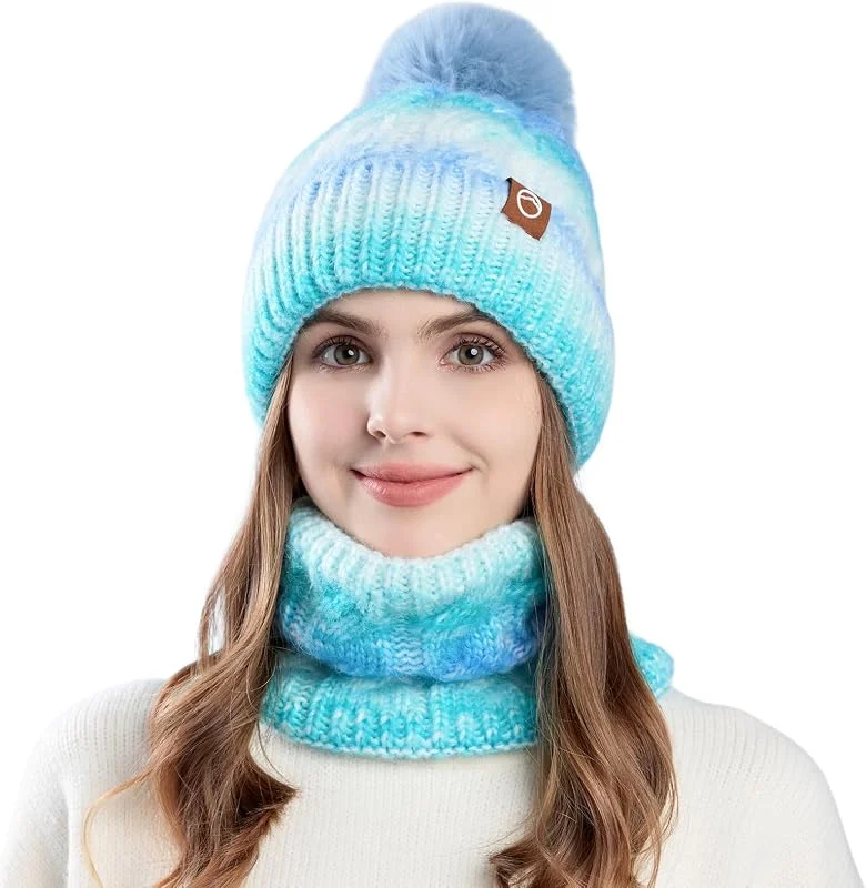 TAGVO Conjunto Set de Bufanda y Gorro de Punto para Mujer, Invierno Calentar Beanie Sombrero Gorras y Bufanda con Forro Polar para Corriendo Bicicleta Excursionismo Deportes — Ropa Navidad