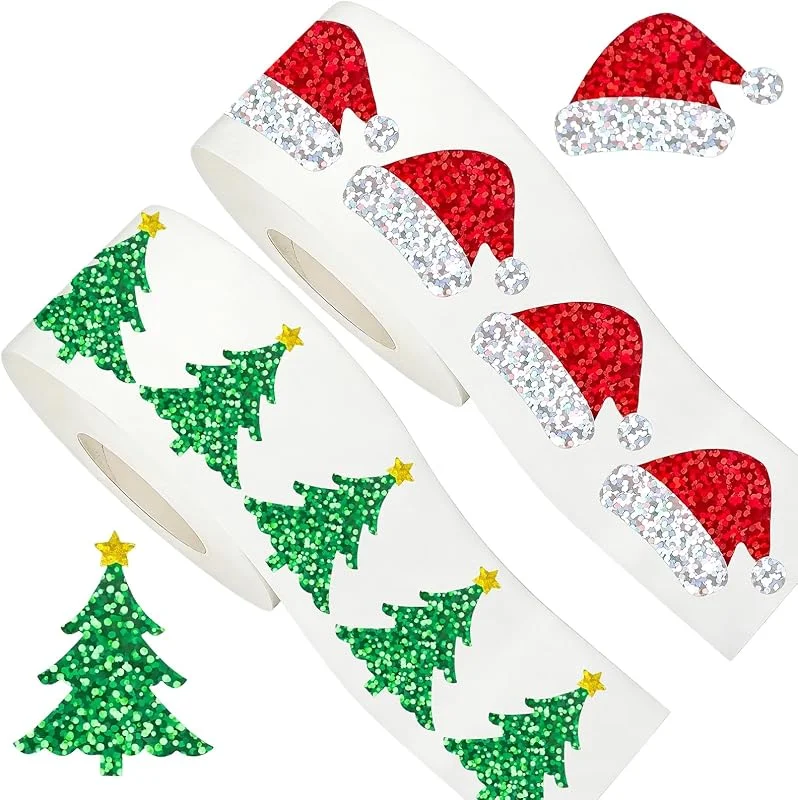TaimeiMao 1000 Pegatinas Navidad, Gorro de Santa Pegatinas Sellos, PegatinasBrillantes para árboles Navidad, Etiquetas de Regalo, Etiquetas Adhesivas, para Tarjeta Sobre Regalo Sobres Diarios(Gorro de Papá Noel) — Envoltorio regalo