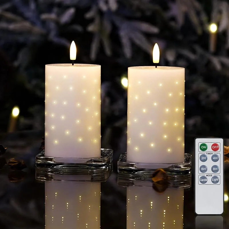 Visita la tienda de Rhytsing Rhytsing 2 Velas LED Blancas de Cera Real con Luces de Fibra Óptica Parpadeantes, Velas Decorativas Navideñas con Mando a Distancia para Año nuevo, 6 AA Pilas Incluidas 7, 5 x 7, 5 x 12, 5 cm — Cena a la luz de velas