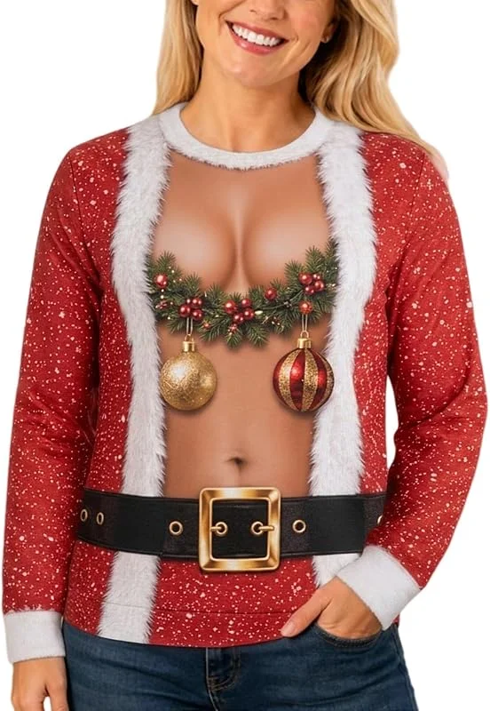 Generic Sudadera de Navidad para mujer, divertida sudadera de Navidad con estampado — Ropa Navidad