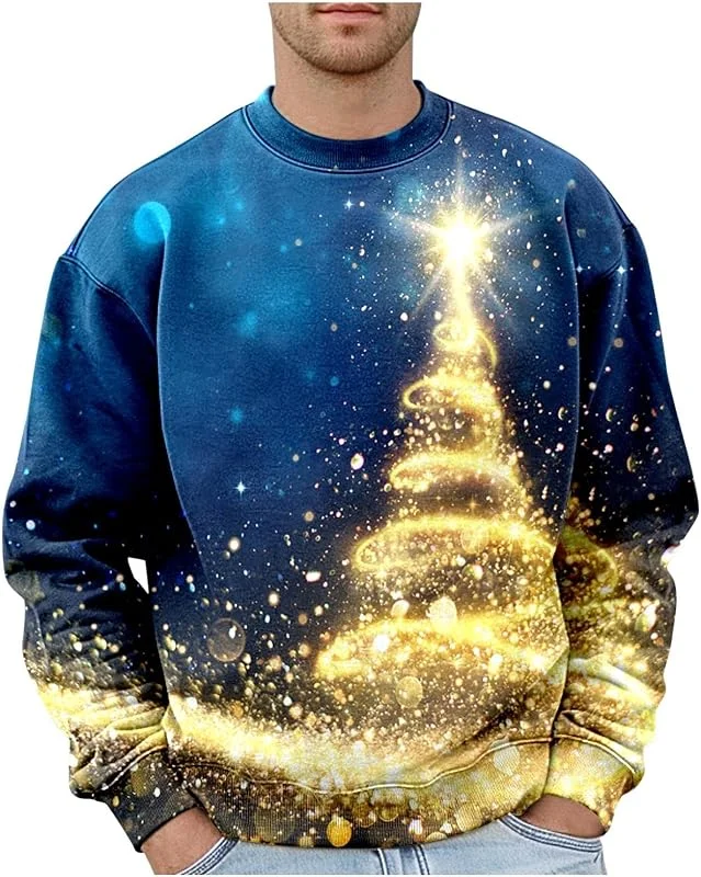 Generisch Jersey de Navidad para hombre de talla grande sin sudaderas de moda con estampado de logotipo de vacaciones, tops informales para uso diario casual — Ropa Navidad