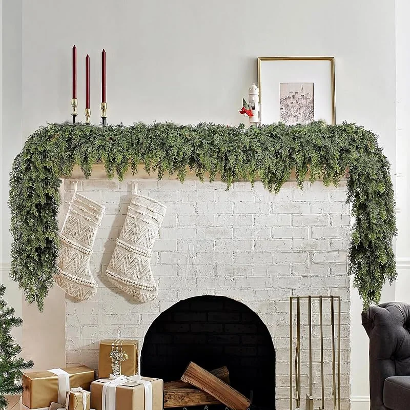 Tinkllicoy Guirnalda de cedro, guirnalda de abeto artificial que se siente real de Navidad para mesa, escalera, pasamanos, repisa interior, decoración (1, 9 pies) — Decoracion Navidad