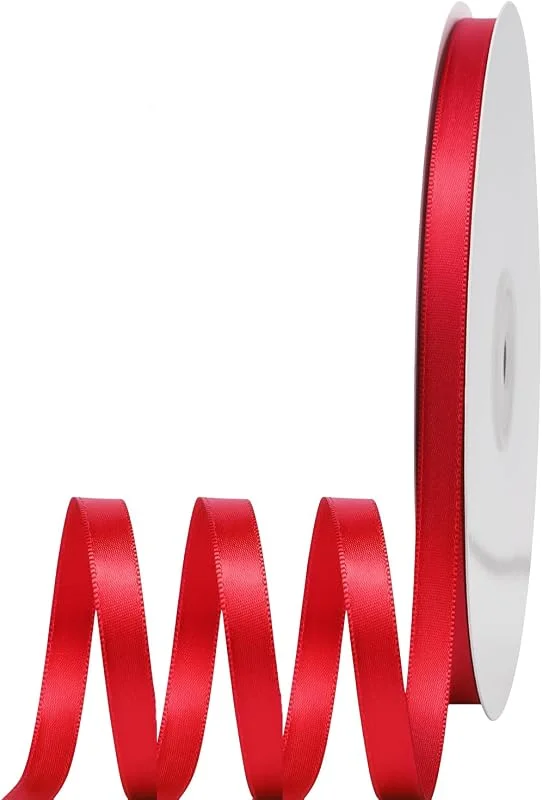 yayafunfun Cinta de Satén Fino 6mm, Cinta Regalo Roja, 92m Seda Raso-Inta de Lazo, Cinta de Tela para Envolver regalos, Manualidades, Ramo de Novia, Globos, Cinta de Raso para Decoración de Recuerdos de Boda — Envoltorio regalo