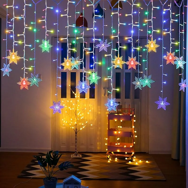 AUAUY Cortina de Luces Navidad Exterior Copo Nieve, 4M 96LED, Vistoso