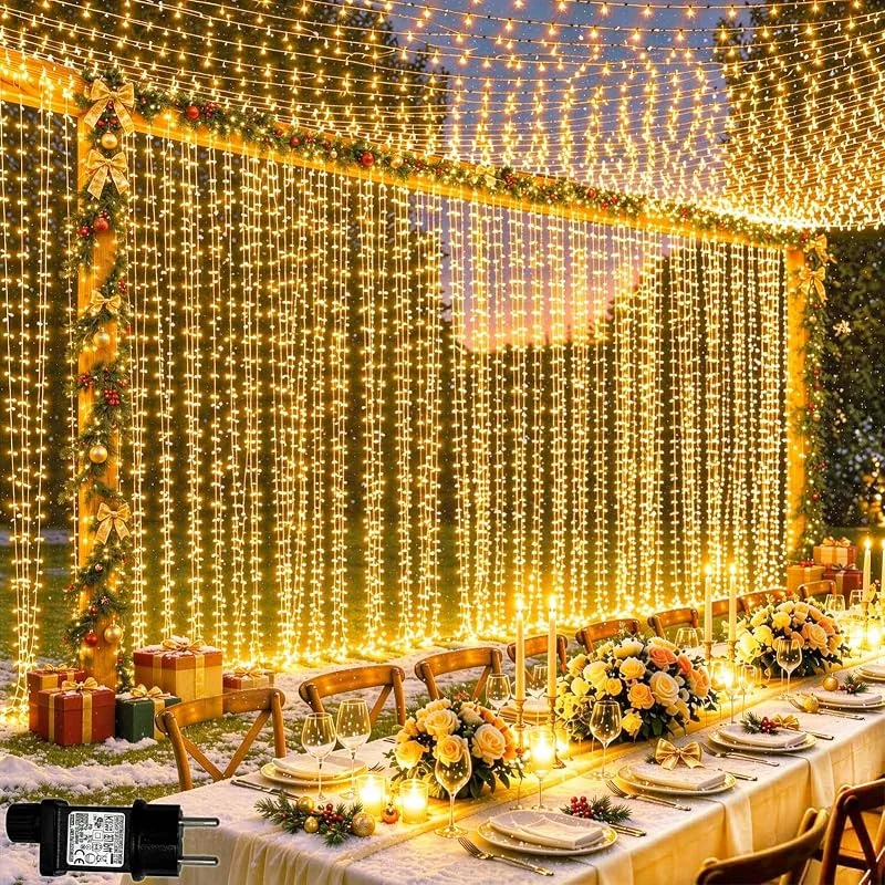 Lichtfam Cortina de Luces 6m x 3m 600 LED Cortina Luces navidad con Enchufe