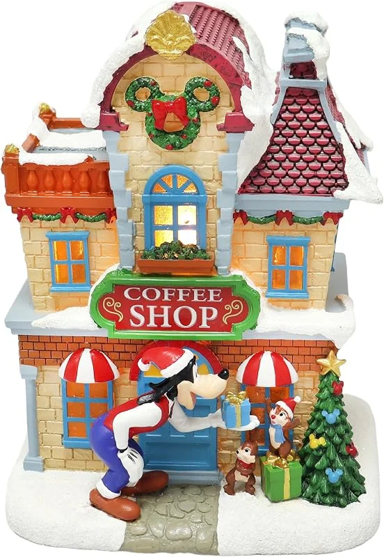 MOMENTS IN TIME Disney Goofy Coffee Shop Christmas Village - Decoración navideña iluminada — Decoracion Navidad