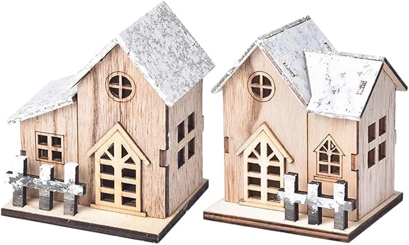 Toddmomy Decoración de madera iluminada de casas de pueblo navideño, 2 — Decoracion Navidad