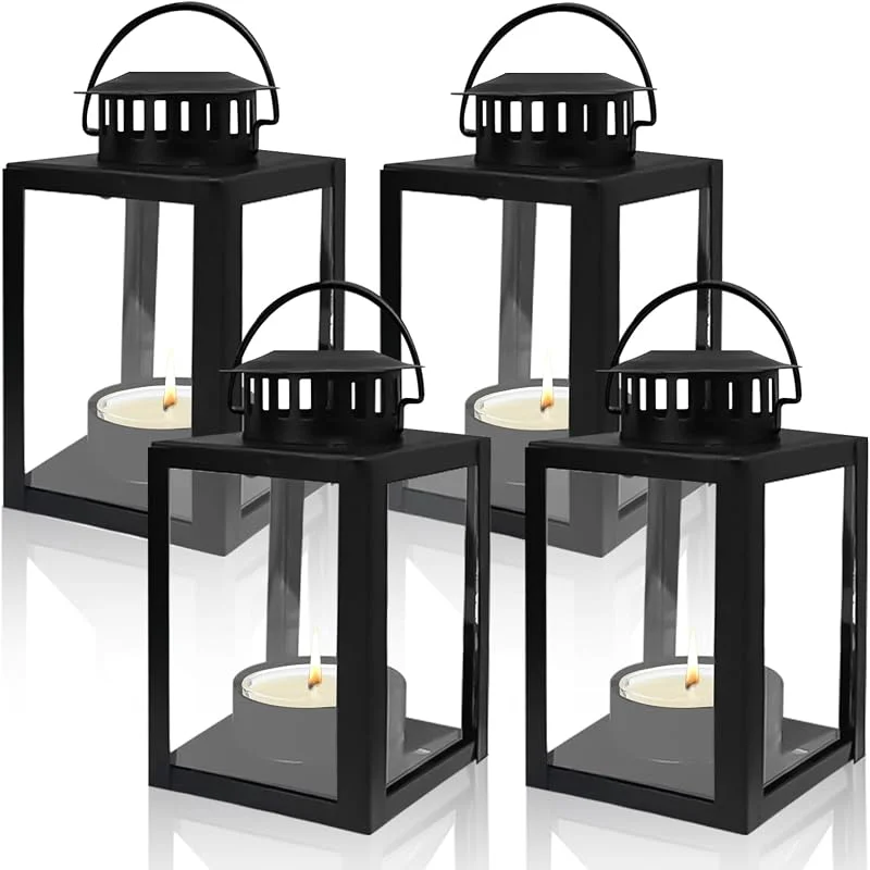 GAOUTO 4 farolillos para exteriores, 6 x 10, 1 cm, para exteriores, farolillos para velas, farolillos de jardín, farolillos de jardín para portavelas de té, farolillos pequeños de metal para mesa de café — Cena a la luz de velas