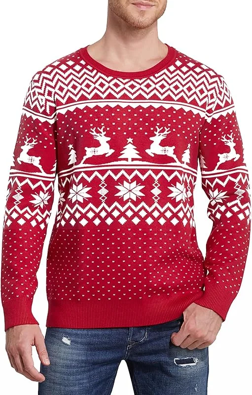 VEOMRI LUKCH Suéter de Navidad para mujeres y hombres, reno, copo de nieve, suéter festivo de punto, cuello redondo, manga larga, suéter de invierno — Ropa Navidad