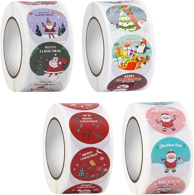 Eterspr 2000 Piezas Rollo de Pegatinas Navideñas, Etiquetas Redondas de Pegatinas Navideñas, Etiquetas Adhesivas de Feliz Navidad en Rollo Autoadhesivas, para Embalaje de Regalo, Decoraciones Navideñas — Envoltorio regalo