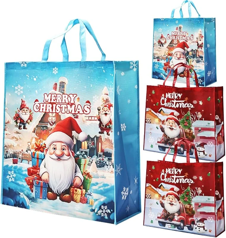 MJNEDY Bolsas de Navidad de tamaño gigante: 4 bolsas de regalo de tela no tejida, bolsas de compras de Navidad grandes de 60 x 55 x 20 cm para envolver regalos — Envoltorio regalo