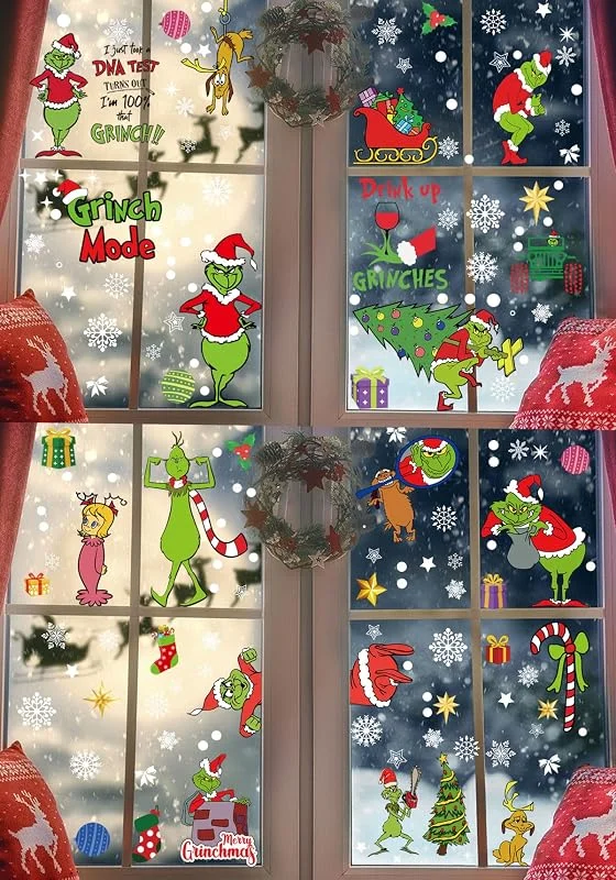 VAWcornic 217 piezas Pegatinas Navidad para Ventanas, Navidad Pegatina de Pared Pegatina Copo de Nieve Navidad, Muñeco de Nieve Alce de La Puerta Adornos Navidad Decoracion Ventana Blectrostáticas — Envoltorio regalo