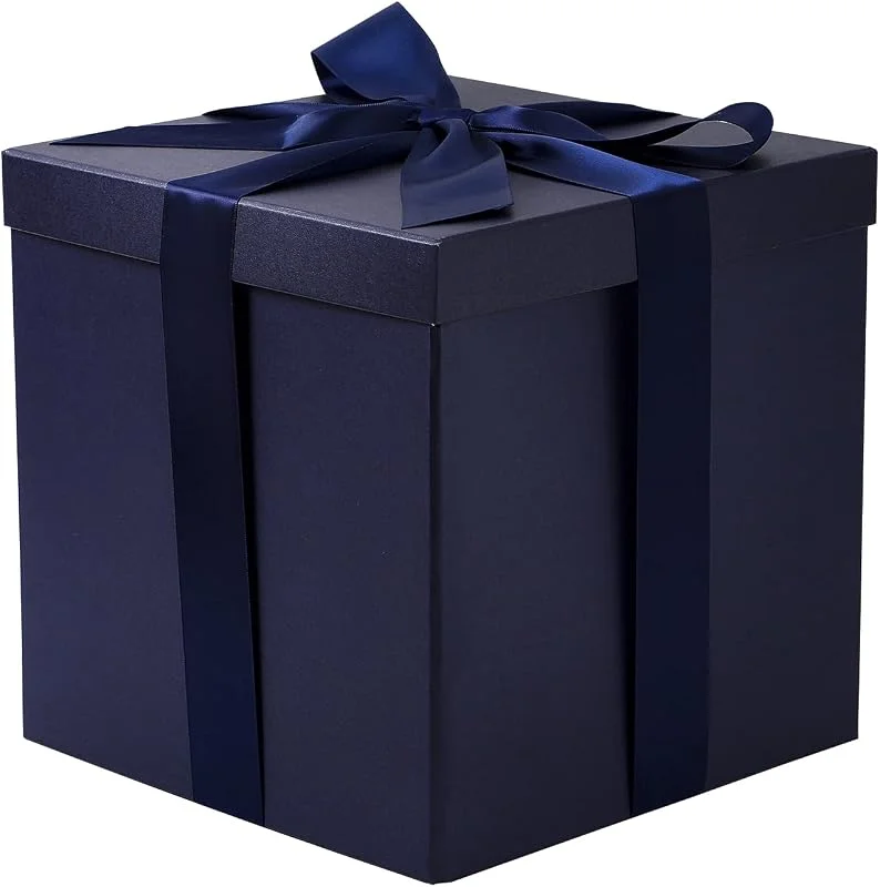 Visita la tienda de RUSPEPA RUSPEPA Caja De Regalo De Cumpleaños Mediana Con Tapas, Cinta Y Papel De Seda, Caja De Regalo Plegable - 1 Pieza, 23 X 23 X 23 cm, Azul Marino — Envoltorio regalo