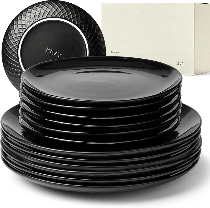 Visita la tienda de KIVY KIVY Vajilla para 6 Personas - Set 12 Platos Moderno [Resistente a Arañazos y Lavavajillas] 6 x 27 cm + 6 x 22 cm - Negro Mate — Adviento y mesa