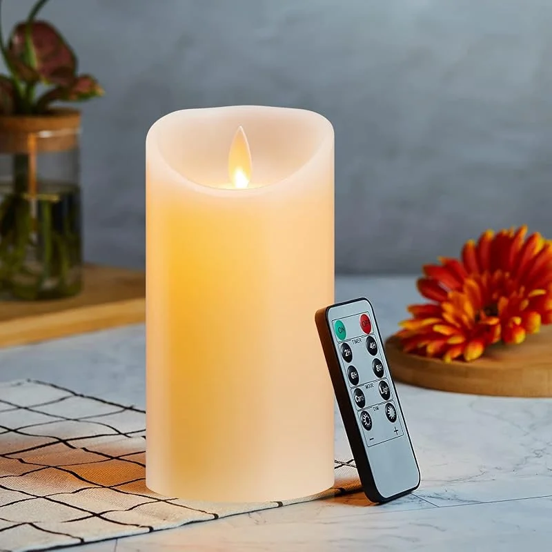 Lonkenn Vela LED Parpadeante Sin Llama Con Pilas, Mando a Distancia y Temporizador, Real Cera, Regulable Para Dormitorio Comedor Fiesta - 10cm Blanco Cálido — Cena a la luz de velas