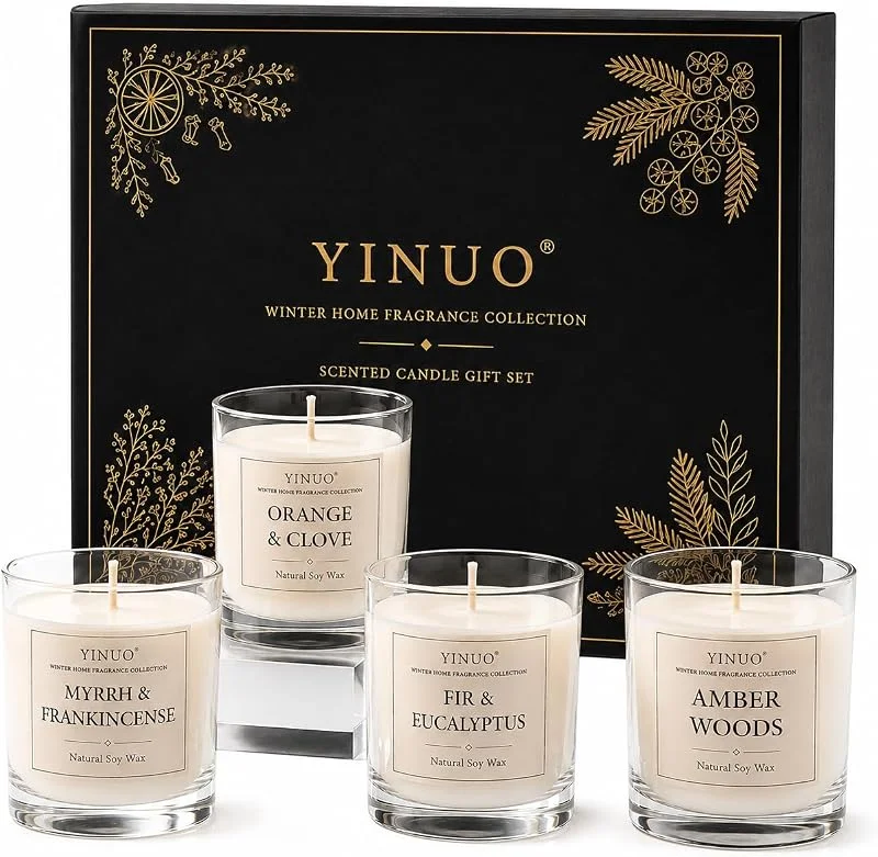 Visita la tienda de YINUO LIGHT YINUO Set de regalo con 4 velas perfumadas de 120 g, aromas de invierno — Cena a la luz de velas