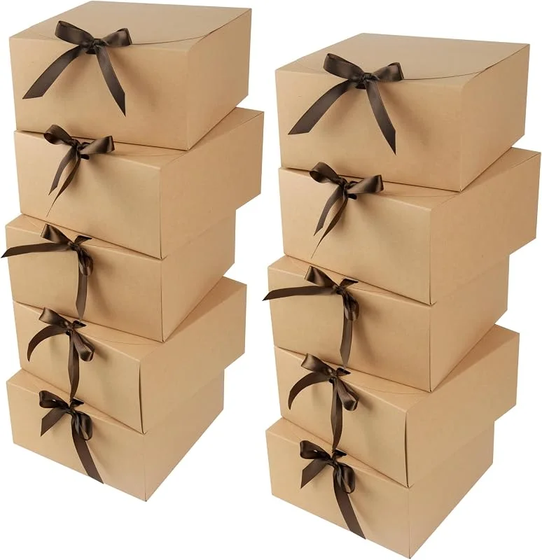 GXFCING Caja de Regalo con Tapa, Caja de Cartón Kraft Grande de 20 x 20 x 10 cm, Caja de Embalaje de Regalo Marrón para Bodas, Cumpleaños, Fiestas de Navidad, 10 Piezas — Envoltorio regalo