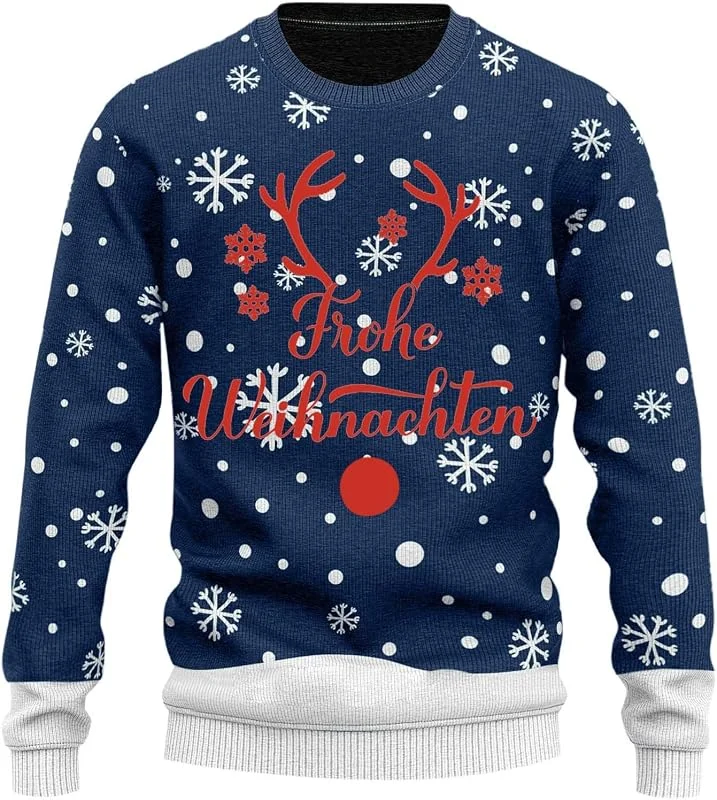Generisch Jersey de Navidad para hombre Ugly Christmas Sweater Sudadera con Cuello Redondo Estampado de Navidad para Mujer Hombre – Camiseta con gráfico festivo para celebraciones festivas (azul, XXXL) — Ropa Navidad