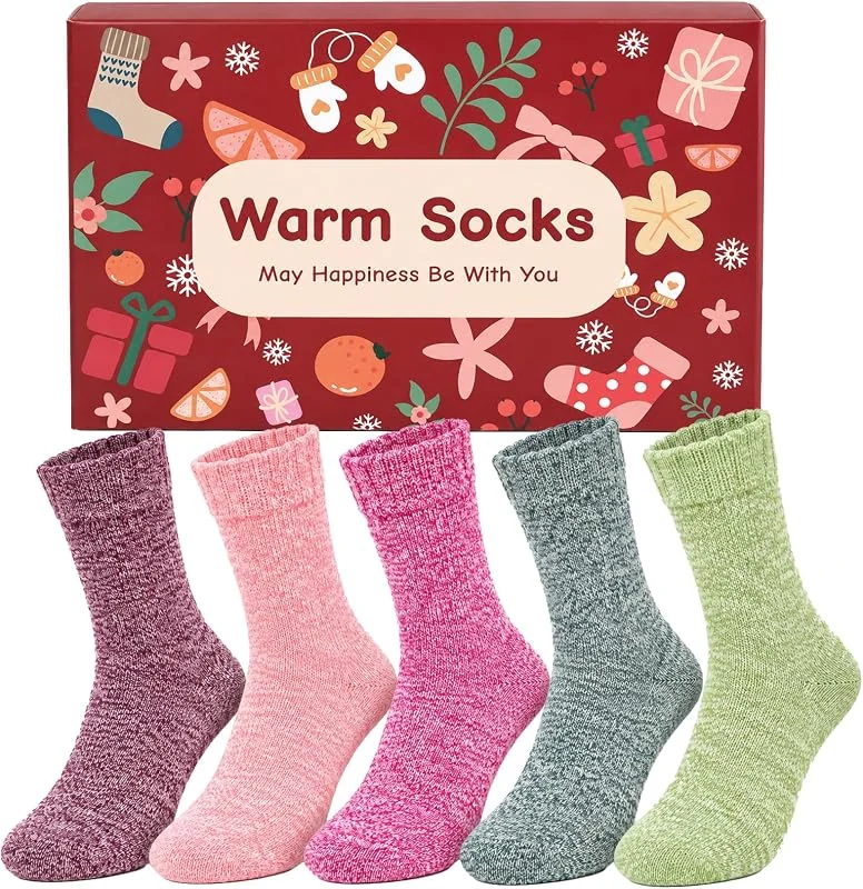 Visita la tienda de Miss Lulu Miss Lulu Calcetines Mujer, 5 Pares, Mezcla de Lana, Caja Regalo Navideña — Decoracion Navidad