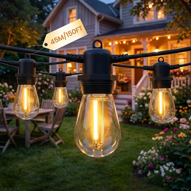 Visita la tienda de Bomcosy Bomcosy Guirnalda Exterior 45M S14 IP65, 45+3 Bombillas Inastillables — Luces Navidad
