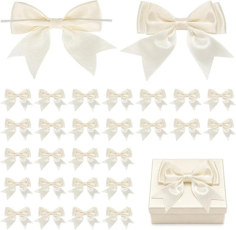 Romon Lazos para Regalo 50 Piezas en Poliéster con Alambre Transparente Beige Decoraciones Boda para Bodas, Navidad, Cumpleaños - Lazos para el Coche de Boda 7x6 Cm — Envoltorio regalo