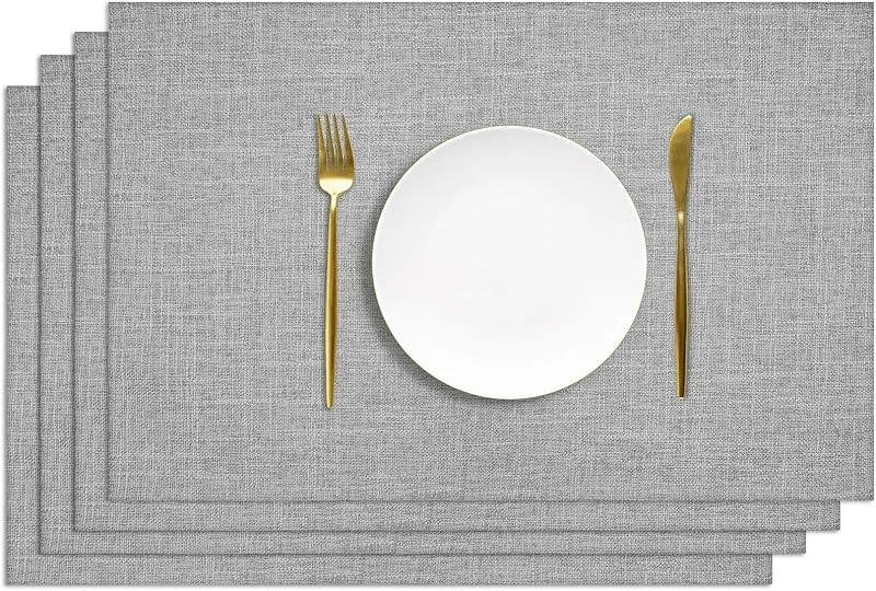 AUAUY Manteles Individuales Lavable 4Pzs 30x45cm, PVC Antideslizante, Gris — Hogar y cocina