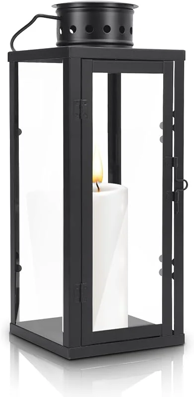 Visita la tienda de Gugxiom Gugxiom Farolillos negros, farolillos de jardín decorativos para velas, farolillos grandes para exteriores, metal decorativo para salón, balcón, jardín e interior (35 × 13, 5 × 13, 5 cm) — Cena a la luz de velas
