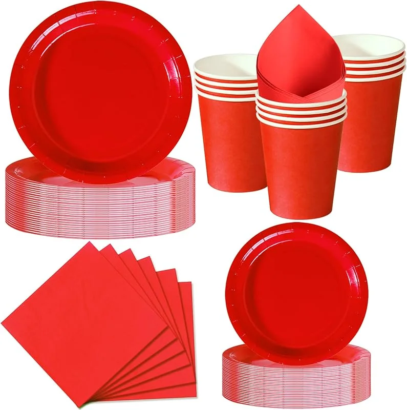 Nkaiso Platos y Vasos Desechables, 50 Piezas Rojo Vajilla de Fiesta, 10x 23cm & 10 x 18cm Platos de Carton, 10 Vasos, 20 Servilletas - Para Navidad, San Valentín -10 Invitados — Adviento y mesa