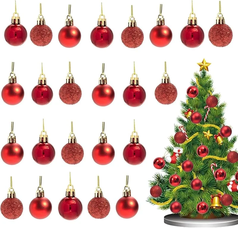KASESSS 24 Piezas Bolas de Navidad Rojas, Plástico Bolas Arbol de Navidad, Mini Bolas Navidad Diámetro 30mm, Reutilizables Adorno Navidad Rojo, Bola Navidad para Adornos Arbol Navidad, Decoración Casa — Decoracion Navidad