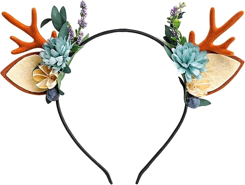 Bamboopack Diadema de cuernos de Navidad con orejas de reno para el pelo, guirnalda floral de Navidad, diadema de fiesta de Navidad, accesorio para la cabeza para mujeres y niñas — Ropa Navidad