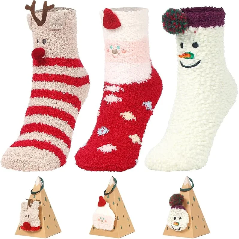 Aurasky Calcetines Mujer Invierno de Navidad - 3 Pares Cálidos Con Patrón Lindo, Algodón Para Casa - Recuerdo de Regalo de Año Nuevo — Decoracion Navidad