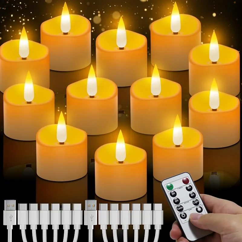 daphomeu Pack de 12 Velas LED Recargables con Mando 1800K — Luces Navidad