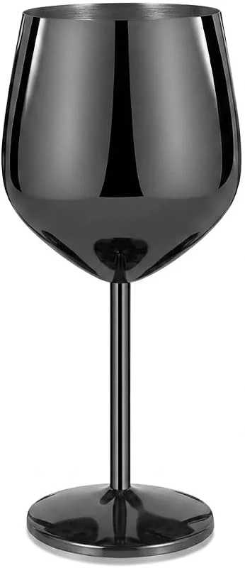 JIAYUET Juego de 2 copas de vino de acero inoxidable negro, 500 ml, para — Vino y mesa festiva