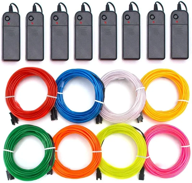 Mixtooltoys Alambre electroluminiscente (EL Wire) 8 X 1 Metros Resplandeciente efecto estroboscópico Neon Tiras de LED Líneas de Cables Luminoso Exterior para Fiestas y Decoración de Halloween (Multi-color) — Luces Navidad